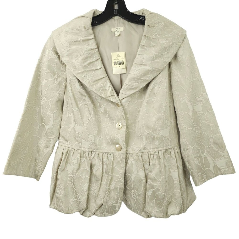 J Jill Embroidered Jacquard Floral 3 Button Jacket Size 8 Peplum 3/4 Sleeve NEW